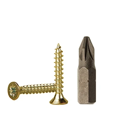 Image de Lot de 100 vis à bois en acier zingué jaune 3,0 x 20 mm, panneaux d&#039;aggloméré, Pozi Drive universelles, PZ entièrement fileté, tête fraisée Pozidriv (100, mm)