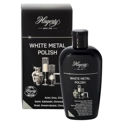 Image de Hagerty White Metal Polish Nettoyant Pour L&#039;Acier, L&#039;Inox Et Le Chrome I Produit D&#039;Entretien Efficace À Effet Instantané Idéal Nettoyer L&#039;Évier, Frigo, Four La Cafetière , Noir 250 Ml (Lot De 1)