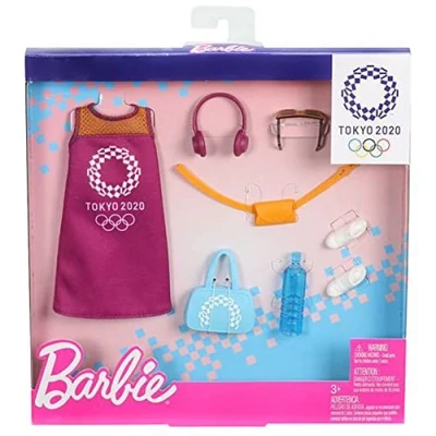 Image de Barbie Sport Kit vêtements Tokyo 2020, une tenue pour poupée composée d&#039;une robe, chaussures blanches et 5 accessoires, jouet enfant, GJG33