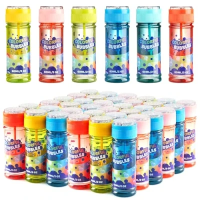 Image de JOYIN 36 Bouteilles de Bulles (2oz/60ml Solution Bulles) Design Arc en Ciel coloré pour Les fêtes d&#039;enfants, Baguette à Bulles, Grand kit Jouets d&#039;été Enfants.