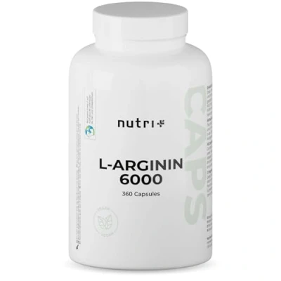 Image de Nutri + L Arginine Base gélules vegan hautement dosé fermenté testé en laboratoire 6000mg d&#039;Arginine pour hommes &amp; femmes 360 capsules sans stéarate de magnésium ni gélatine