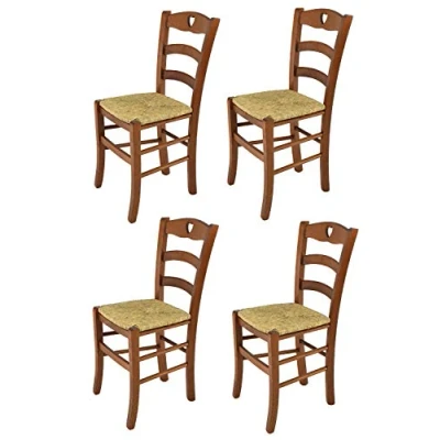 Image de t m c s Tommychairs Set 4 chaises Cuore pour Cuisine, Bar et Salle à Manger, Robuste Structure en Bois de hêtre peindré Couleur Noyer Clair Assise Paille