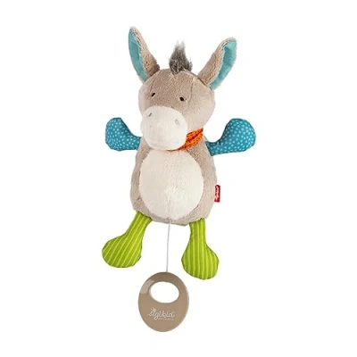 Image de SIGIKID Mini boîte à musique âne avec remonter, mélodie douce pour s&#039;endormir, mécanisme interchangeable, bébés et enfants dès la naissance, réf. 42891, multicolore 20 cm