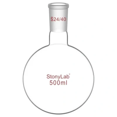 Image de stonylab Ballon Fond Rond, en Verre Borosilicate RBF à Col Court avec Joint Extérieur Conique Standard 24/40, Round Bottom Flask de Laboratoire 500 ml