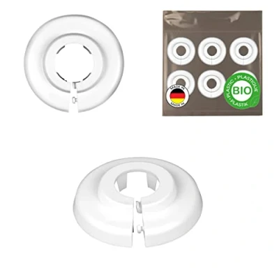 Image de BIO Lot de 2 rosaces simples tuyau chauffage, cache radiateur, 15mm, 18mm, 22mm, rosace robinetterie, plomberie, polyéthylène biosourcé, blanc (22mm)