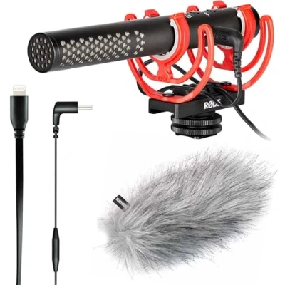 Image de Rode Videomic NTG Broadcast Microphone pour appareil photo + câble de raccordement SC15 USB C vers Light ning protection contre le vent en fourrure Keepdrum