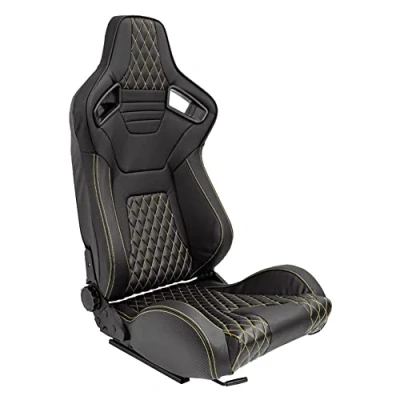 Image de AUTO STYLE Siège baquet &#039;AK&#039; Simili Cuir Noir + Surpiqûres jaune Dossier régable incl. glissières, Coutures jaunes