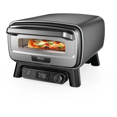 Image de Ninja Artisan Four à pizza et friteuse sans huile électrique d’extérieur, Avec 4 modes : Pizza, Frire huile, Cuire au four, Faire lever, pierre, pelle, plateau, panier Crousti, Gris MO201EU