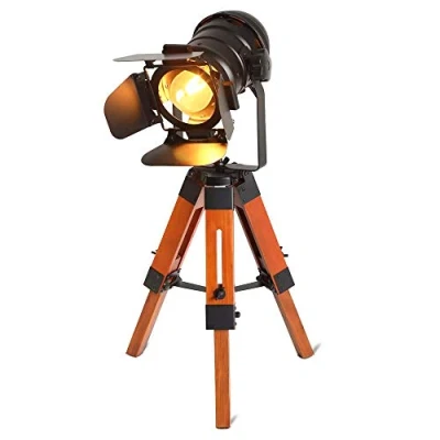 Image de B·LED BARCELONA LED BarcelonaLED Lampe de table Cinéma ajustable vintage Nautique Noir Style rétro Trepied Projecteurs trépied en bois Lampadaire Accesoires Cinema