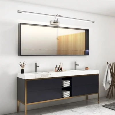 Image de MantoLite 90CM 16W Applique Murale pour Tableaux et Vitrines, LED Miroir Salle de Bains Lumière Avec tête Lampe Pivotante Interrupteur Intérieur Éclairage, 3000K Nickel Lampes Lecture