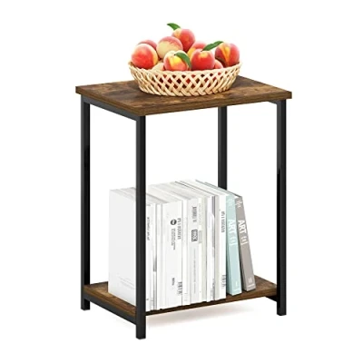 Image de Furinno Simpliste Table D&#039;appoint avec Cadre en Métal, Engineered Wood, Pin Ambré, Paquet de 1