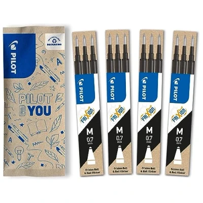 Image de Pilot 4 Etuis de 3 Recharges FriXion pour stylo effaçable. Compatibles Ball et Clicker Noir Pointe Moyenne