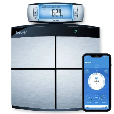 Image de Beurer BF 105 pèse personne, Bodycomplete, analyse du corps entier, mesure la graisse corporelle et masse musculaire, personne connecté avec application, écran XXL amovible