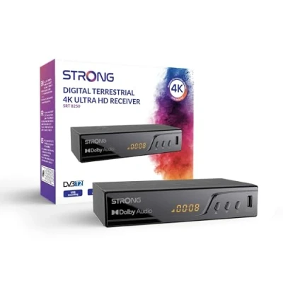 Image de STRONG Décodeur TNT 4K UHD SRT8250 Fonction Enregistreur Compatible Normes HEVC265 &amp; Dolby Digital Plus Port HDMI, Péritel, USB Guide Electronique des Programmes Noir