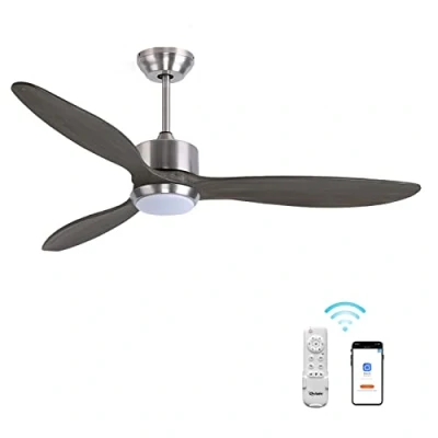 Image de Ovlaim Bois Ventilateur de Plafond avec Télécommande LED Lumiere, 132CM, 6 Vitesses, 2 Sens Rotation, Ultra Silencieux moteur CC, Gris