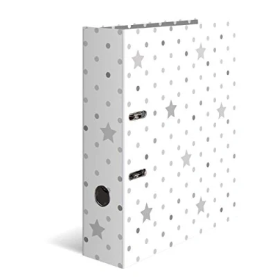 Image de HERMA Motif classeur à levier A4 Étoiles Blanc avec étoiles grises, dos de 7 cm, en carton robuste, imprimé entièrement l&#039;extérieur et l&#039;intérieur
