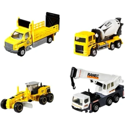 Image de Matchbox Coffret Construction 4 Engins de Chantier, modèles différents véhicules avec éléments articulés, Jouet pour Enfant dès 3 Ans, HCC07