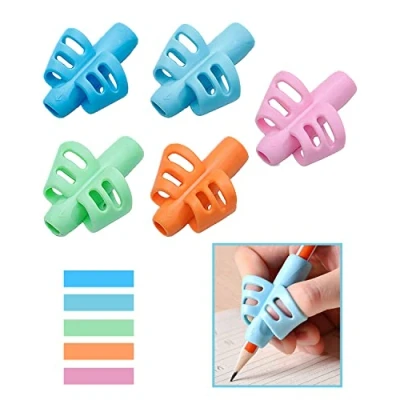 Image de guide doigt, PoignéEs De Crayon 5 PièCes, Porte Stylo D&#039;éCriture Pour Enfants, En Silicone Coloré, Outils Correction Posture Que Les éTudiants éCrivent Et S&#039;EntraîNent