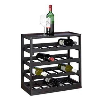 Image de Relaxdays Casier à bouteilles de vin en bois étagère H x l P: 52 25 cm porte robuste range avec 4 étages 5 pour 20 bouteilles, noir
