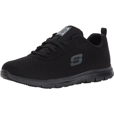 Image de Skechers Femme Ghenter Bronaugh Chaussure de Service Alimentaire, Traitement déperlant Black Mesh Water Stain, 38 EU