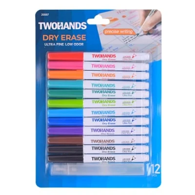 Image de TWOHANDS Feutres Tableau Blanc Effaçables avec Nettoyant pour Blanc, Marqueurs Pointe ultra Fine 0,7 mm, Faiblement Odorants, Assortiment de 11 Couleurs, 12 Pièces, 20567