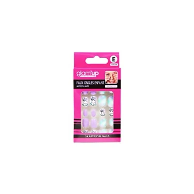 Image de Paris Faux Ongles pour Enfant Pleine Couverture Facile à Utiliser Autocollants Auto adhésifs 24 par Boîte Forme Carrée Arrondie N208 Licorne