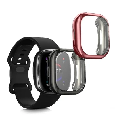 Image de kwmobile Coque Compatible avec Fitbit Versa 4 / Sense 2 2X Étui Cadre écran en Silicone pour Fitness Tracker Noir Fuchsia