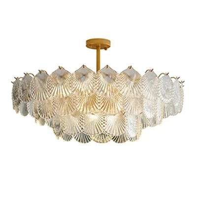 Image de lustre en verre de style coquillage, salon, villa, à LED avec grande lampe suspendue (couleur : transparent, taille rond 80 cm, 3 couches) Made in China