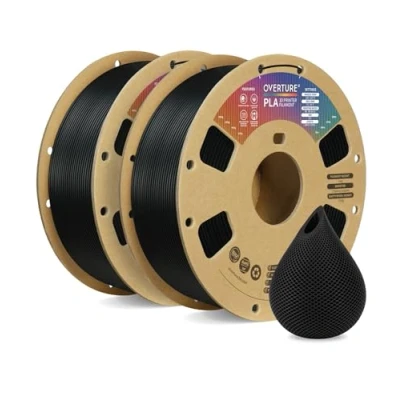 Image de OVERTURE PLA Filament 1,75 mm Pour imprimante 3D, 2kg Bobine de Carton (4.4lbs), Précision Dimensionnelle +/ 0,02 (Noir 2Pack)
