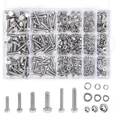 Image de Belle Vous Assortiment Vis, Écrous et Rondelles (510 Pièces) Kit Visserie de Boulons Hexagonaux à Tête Plate en Acier Inoxydable 304 Vis M4 M5 M6 Plates/Élastique avec Boîte
