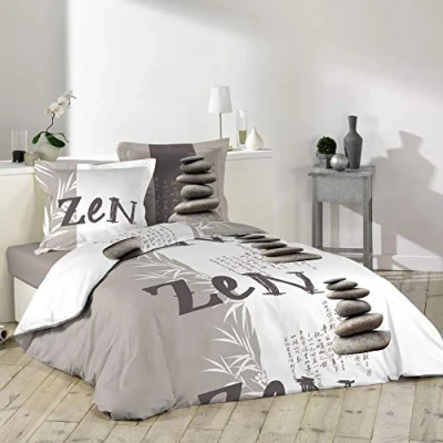 Image de douceur d&#039;intérieur, Parure 3 Pièces (240 x 220 cm) Galets Zen, 100% Coton