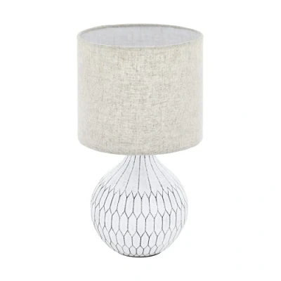 Image de Eglo lampe de chevet Bellariva 3, table à poser en céramique décor boho, abat jour tissu brun clair, luminaire textile pour salon et chambre coucher avec interrupteur, E27