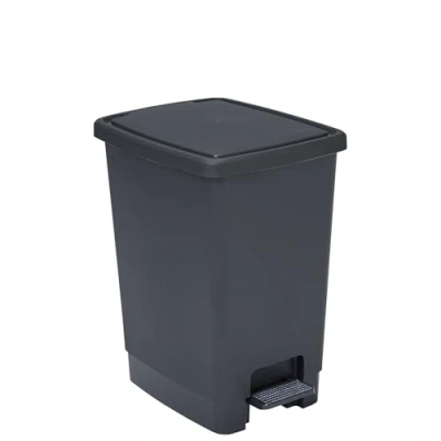Image de SUNDIS Flat Bin, poubelle à pédale 30 L, rectangulaire, en plastique recyclé, avec anses pour accrocher et cacher le sac, noir anthracite, cuisine, bureau, buanderie, atelier, salle de bain