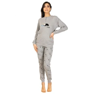 Image de AUSTRALIAN Pyjama long femme en coton chaud différents modèles et tailles de S à XL, Ai183 Gris, 40