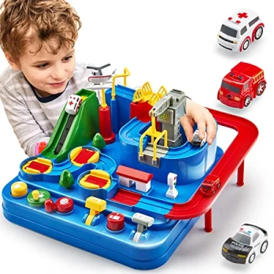 Image de Piste de Voiture Jouet Enfant 3 Ans Grande Taille Circuit avec Hélicoptère, Bus, pour Garçon Fille 4 5 6