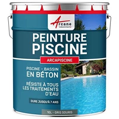 Image de Peinture Piscine Bassin Béton ARCAPISCINE Ciment Décoration Imperméable Bleu Blanc Gris Grise Jaune Sable Noir Vert 10 L Souris RAL 7005 ARCANE INDUSTRIES