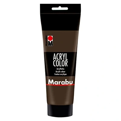 Image de Marabu 12010025045 Acryl Color brun foncé 225 ml, peinture acrylique crémeuse à base d&#039;eau, séchage rapide, résistante la lumière, imperméable, appliquer avec pinceau et éponge sur toile, papier