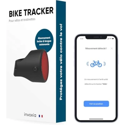 Image de Invoxia Bike Tracker Traceur GPS Antivol Vélo Réflecteur avec Alertes en Temps Réel Abonnement 1 an Inclus Jusqu’à 3 Mois d’Autonomie Discret et Léger Étanche