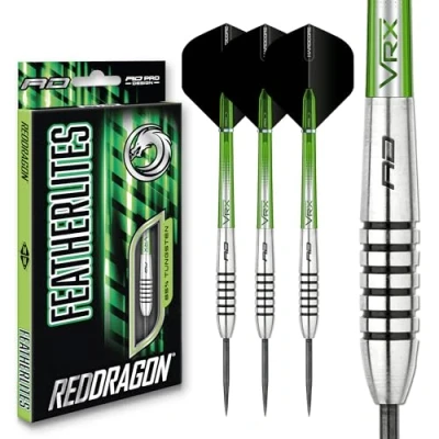 Image de RED DRAGON Featherlite 9: 19g Fléchettes Pointes Acier avec Ailettes et Tiges de Flechettes