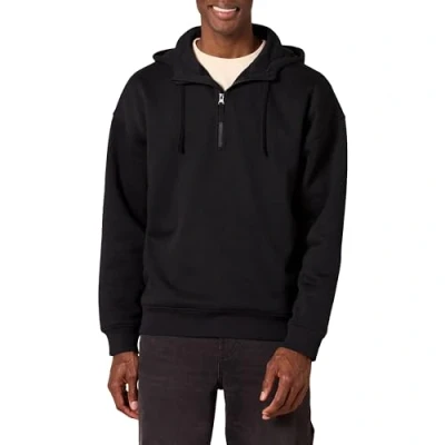 Image de Amazon Essentials Sweatshirt à Capuche surdimensionné avec Fermeture éclair 1/4 Homme, Noir, XS