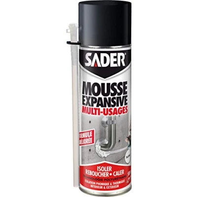 Image de Sader Mousse Expansive Polyuréthane PU Aérosol Multi Usages : Isoler, Reboucher, Caler Tous Supports Intérieur et Extérieur Blanche Bombe 500 ml