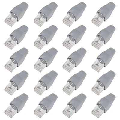 Image de ShipeeKin 20 pcs blindé modulaires Prises réseau RJ45 Ethernet Cat5e Cat5 Cat 5e Cat6 Cat6e 8P8 C UTP STP 50U Plaqué Or câble LAN Plug (Gris)