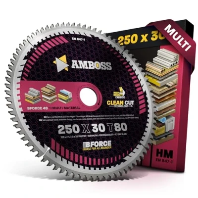 Image de AMBOSS WERKZEUGE® Lame de scie circulaire HM, 250 x 30 mm, Z80, à dents plates, chanfrein alternatif, multi usage, pour Dewalt DWE 7492, Bernardo TK 250, PKS P, Holzmann, Atika, Record Power