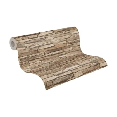 Image de A.S. Création Papier peint intissé pierre en brun et beige pour différentes pièces de 10,05 m x 0,53