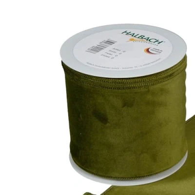 Image de FloristryWarehouse Ruban de Noël en velours vert 100 mm large sur un rouleau 8 m long avec bord métallique