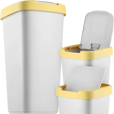 Image de KADAX Poubelle de 25 l, avec couvercle basculant, pour tri sélectif, en plastique, robuste, gris/jaune