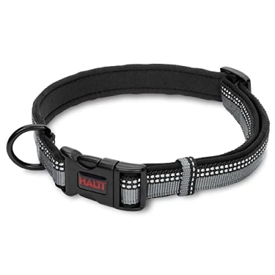 Image de Collier Confortable HALTI Un pour Chien Rembourré en Néoprène Doux Toutes les Races Réglable et Réfléchissant. Nombreuses Couleurs petits Chiens Chiots (Taille XS, Noir)