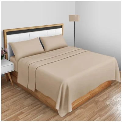 Image de GC GAVENO CAVAILIA Drap Plat en Percale Facile d&#039;entretien Résistant au rétrécissement et à la décoloration sans Repassage pour lit Double Naturel