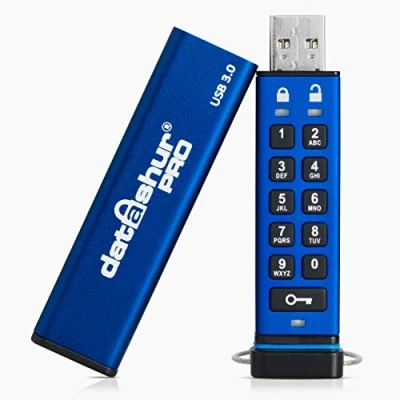 Image de iStorage datAshur PRO 64 Go Clé USB cryptée Certifié FIPS 140 2 niveau 3 Protégé par mot de passe Résistant à la poussière et l&#039;eau
