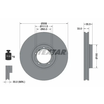 Image de TEXTAR PRO 92273003 Disque de frein FORD: Transit Custom V362 Van, V363 Minibus
